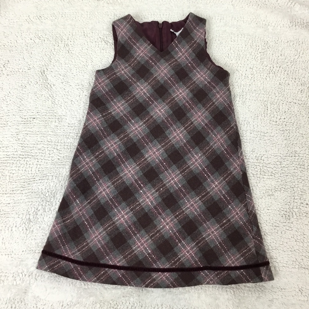 JACADI PARIS Wool Blend Lined Dress size 4Y Burgundy Plaid HERITAGE